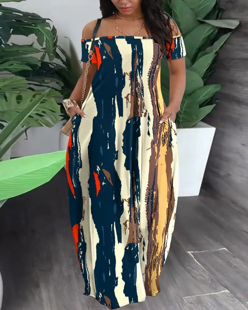 Multi-Color Printed One Shoulder Summer Dress — feature 5