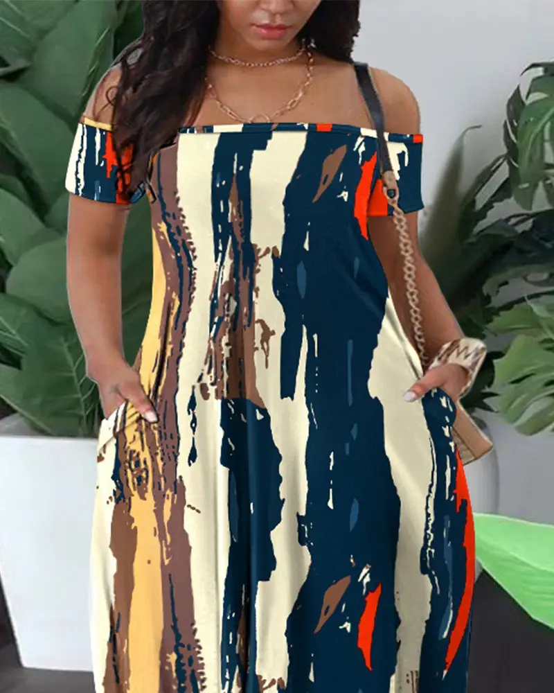 Multi-Color Printed One Shoulder Summer Dress — feature 6