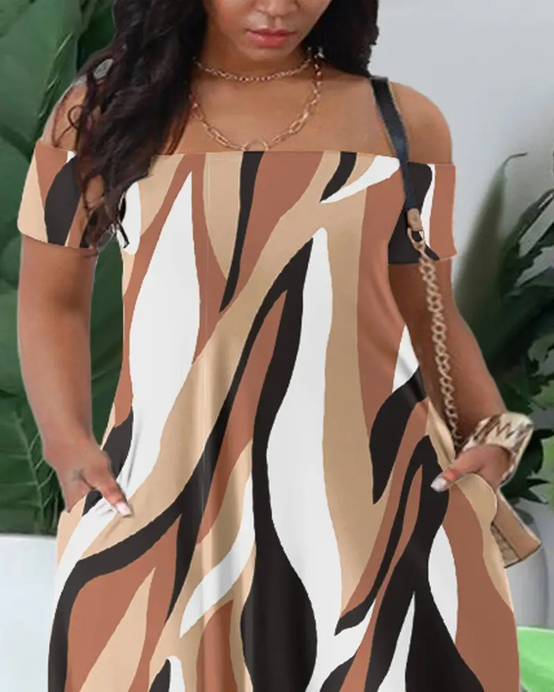 Multi-Color Printed One Shoulder Summer Dress — feature 9