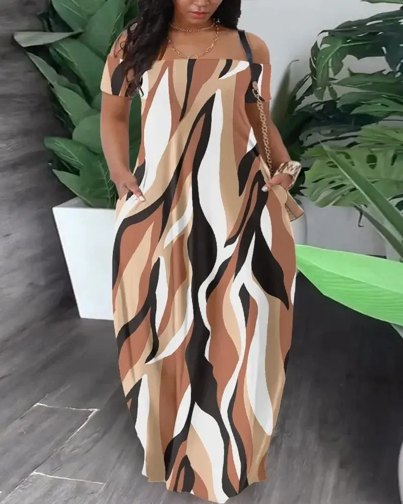 Multi-Color Printed One Shoulder Summer Dress - Image 14