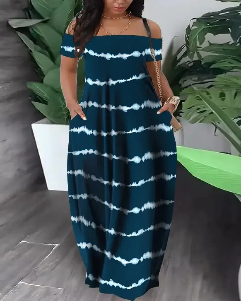 Multi-Color Printed One Shoulder Summer Dress - Image 32