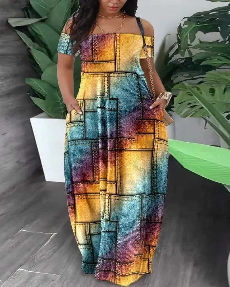 Multi-Color Printed One Shoulder Summer Dress - Image 37