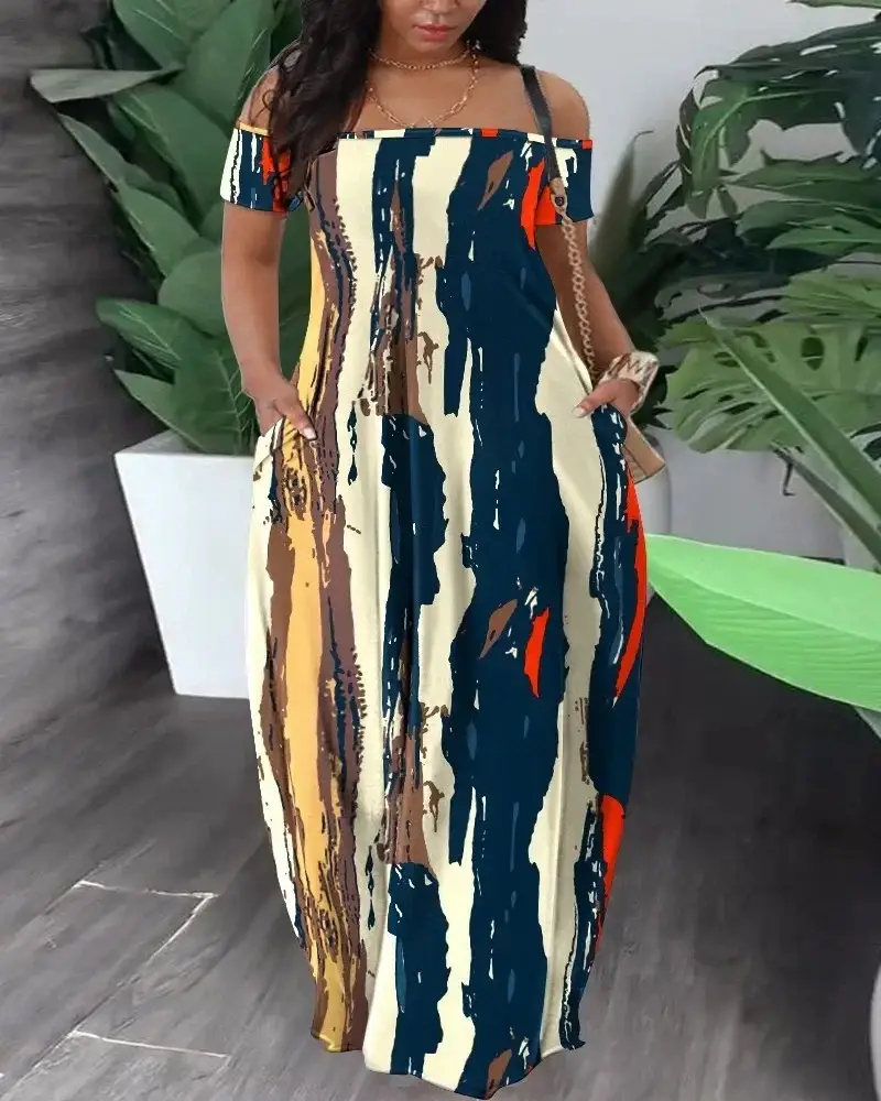 Multi-Color Printed One Shoulder Summer Dress - Image 9