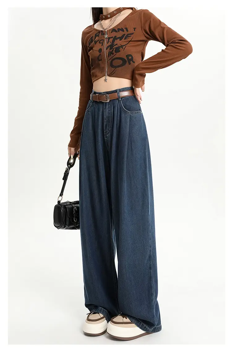 Women High Waist Jeans Dark Blue Wide Leg 2024 — feature 16