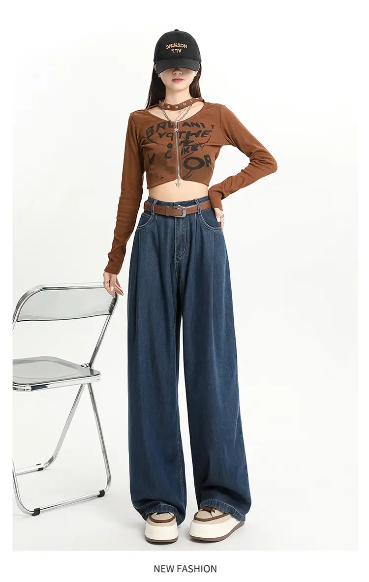 Women High Waist Jeans Dark Blue Wide Leg 2024 — feature 17