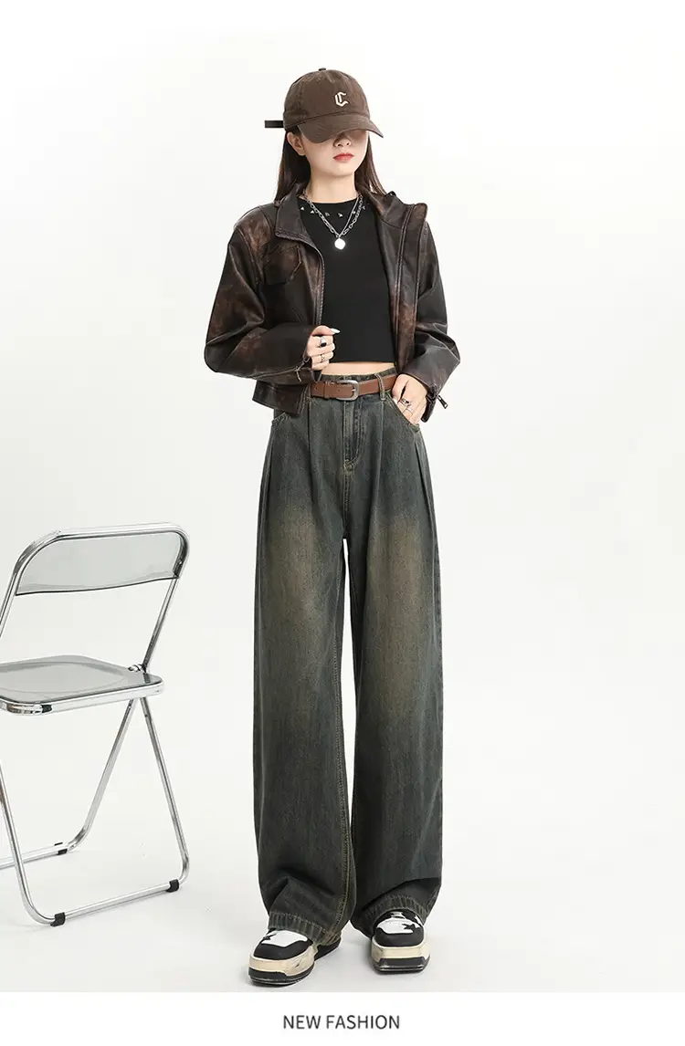 Women High Waist Jeans Dark Blue Wide Leg 2024 — feature 18