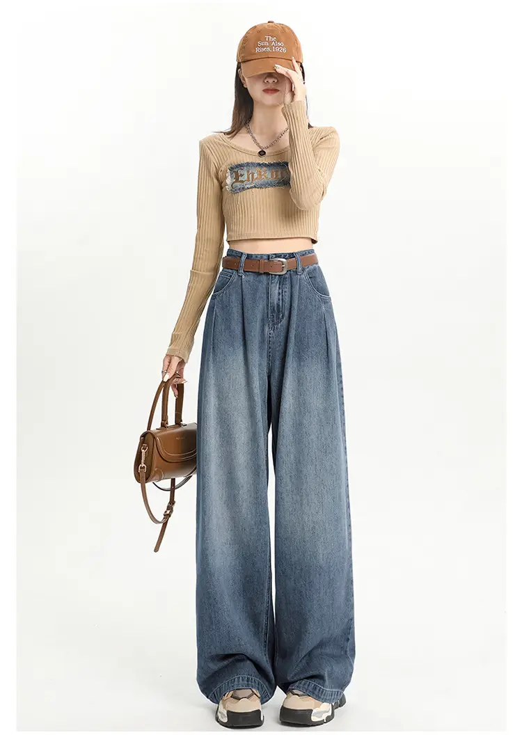 Women High Waist Jeans Dark Blue Wide Leg 2024 — feature 19