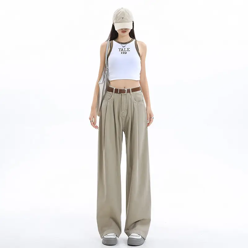 Women High Waist Jeans Dark Blue Wide Leg 2024