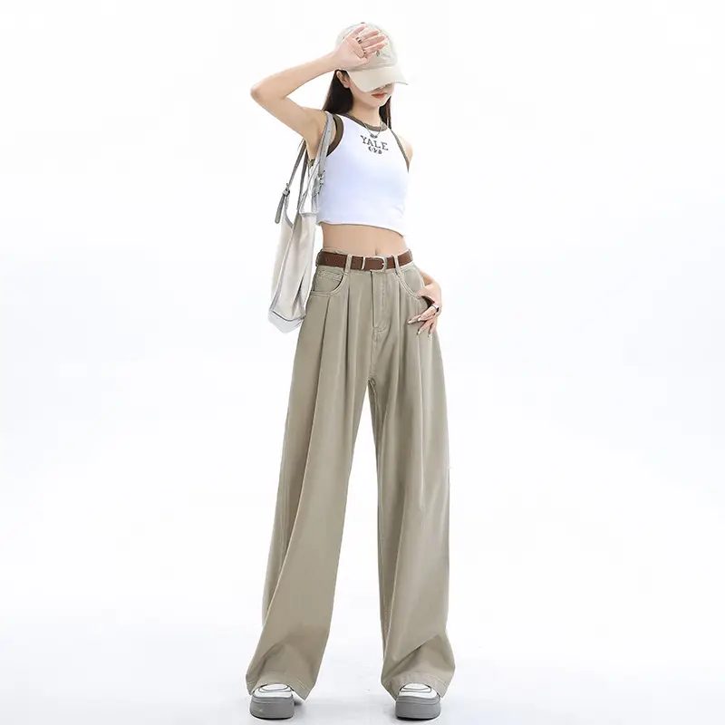 Women High Waist Jeans Dark Blue Wide Leg 2024