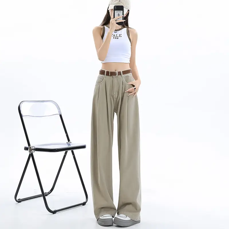 Women High Waist Jeans Dark Blue Wide Leg 2024