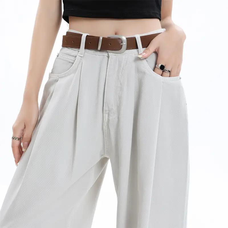 Women High Waist Jeans Dark Blue Wide Leg 2024