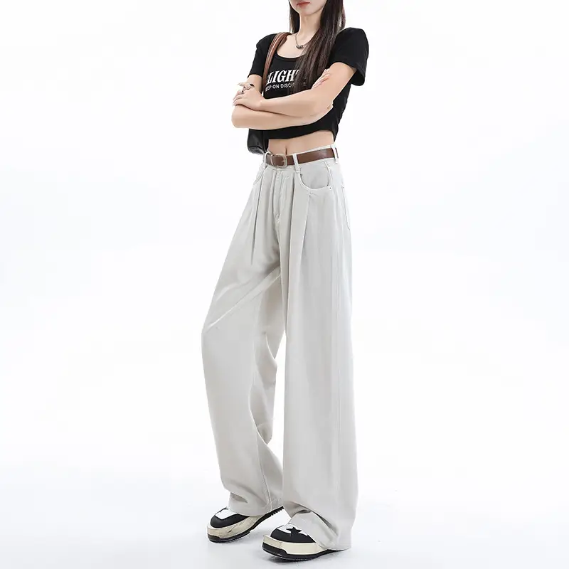 Women High Waist Jeans Dark Blue Wide Leg 2024