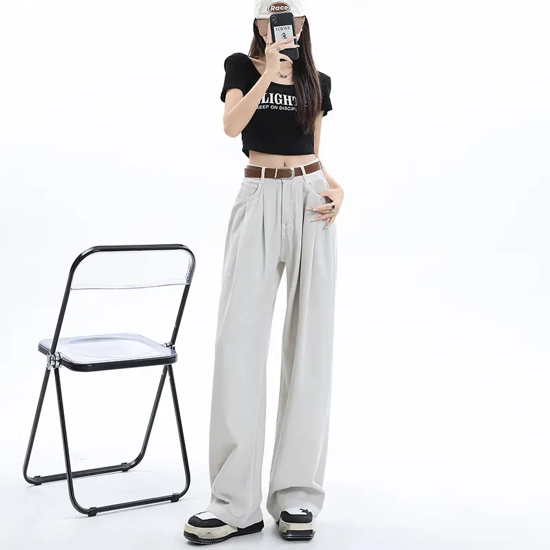 Women High Waist Jeans Dark Blue Wide Leg 2024
