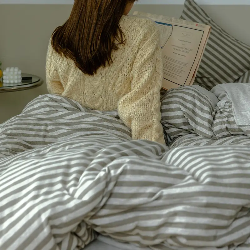Japanese soft nude sleep! Tianzhu cotton four-piece cotton bed sheet quilt cover Japanese simple bedding