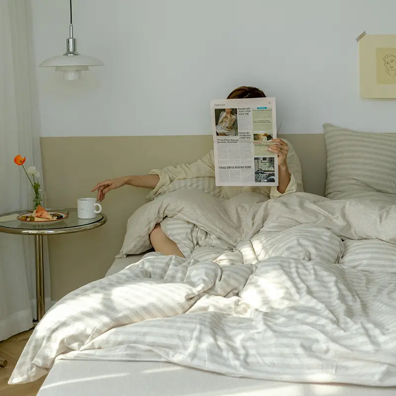 Japanese soft nude sleep! Tianzhu cotton four-piece cotton bed sheet quilt cover Japanese simple bedding