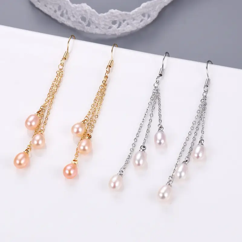 Natural Pearl Tassel Earrings Gold Plated Female Elegant
