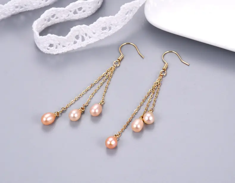 Natural Pearl Tassel Earrings Gold Plated Female Elegant — feature 10