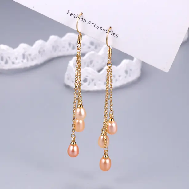 Natural Pearl Tassel Earrings Gold Plated Female Elegant — feature 12