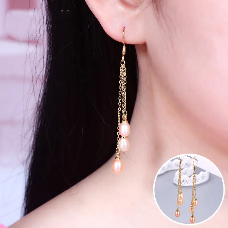 Natural Pearl Tassel Earrings Gold Plated Female Elegant — feature 5