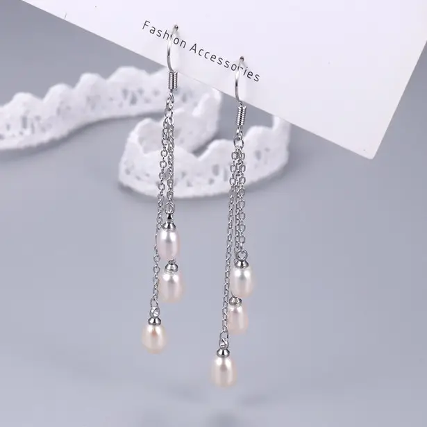 Natural Pearl Tassel Earrings Gold Plated Female Elegant