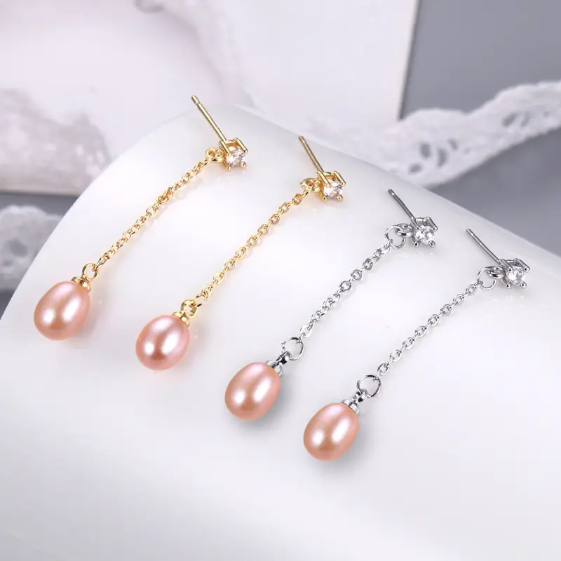 Natural Pearl Long Tassel Earrings for Women