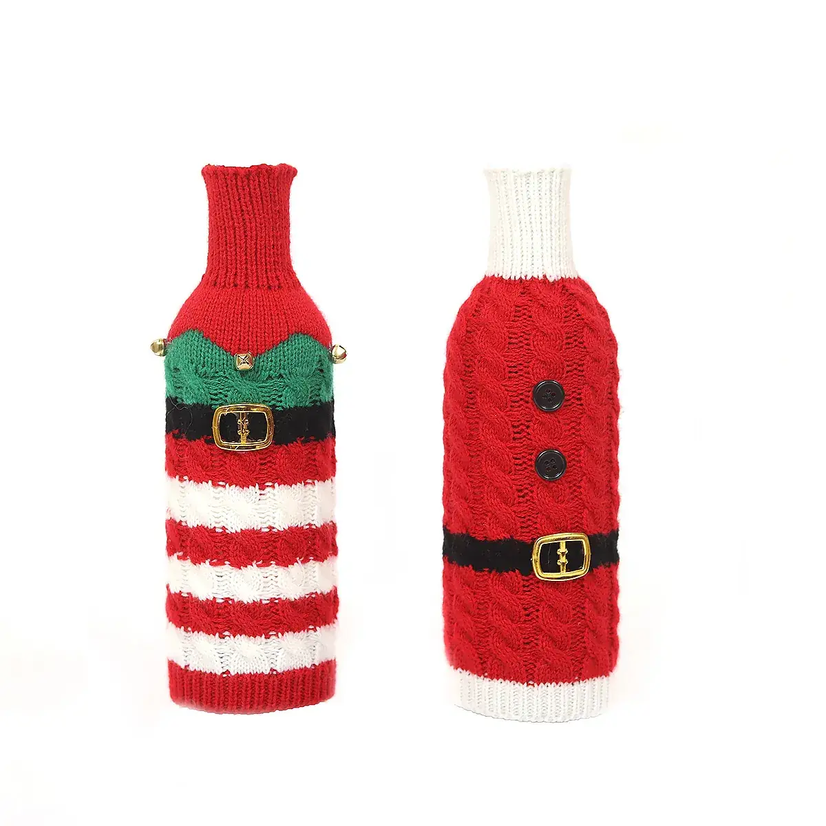 Knitted Christmas Belt for Men Women Red White Striped Set