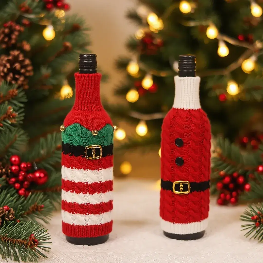 Knitted Christmas Belt for Men Women Red White Striped Set — feature 1