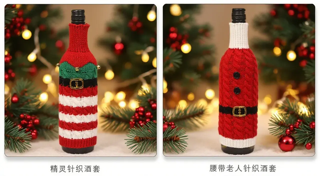 Knitted Christmas Belt for Men Women Red White Striped Set — feature 4
