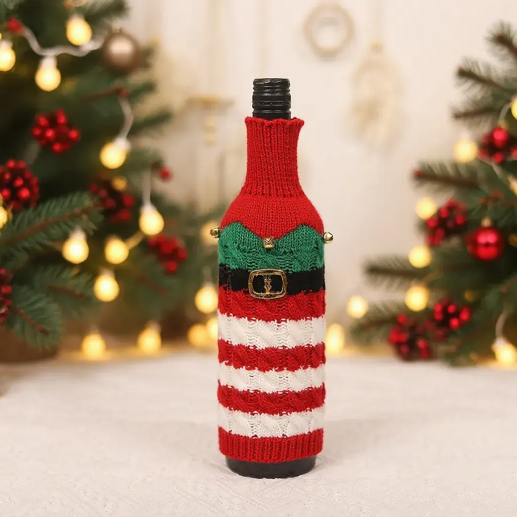 Knitted Christmas Belt for Men Women Red White Striped Set