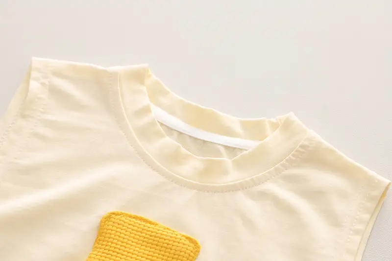 Kids Cartoon Embroidered Vest & Shorts Set Yellow — feature 7