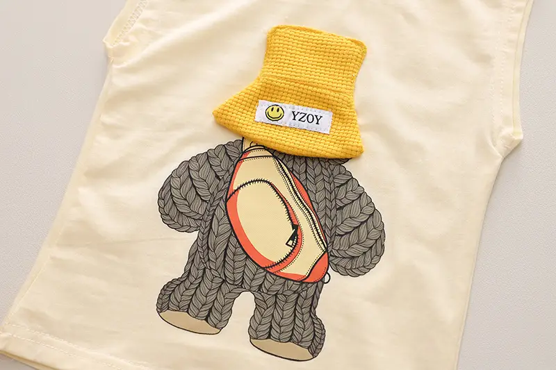 Kids Cartoon Embroidered Vest & Shorts Set Yellow — feature 9