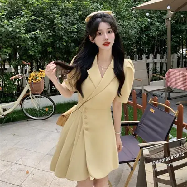 Women Summer Asymmetrical Pleated Skirt Suit Pink - Image 2
