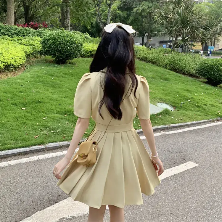 Women Summer Asymmetrical Pleated Skirt Suit Pink — feature 59