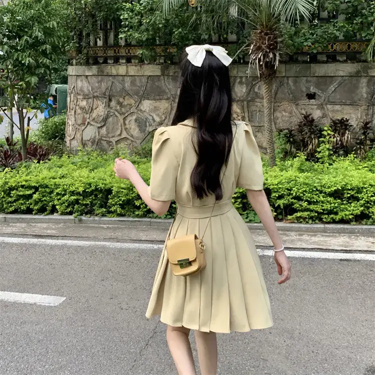 Women Summer Asymmetrical Pleated Skirt Suit Pink — feature 61