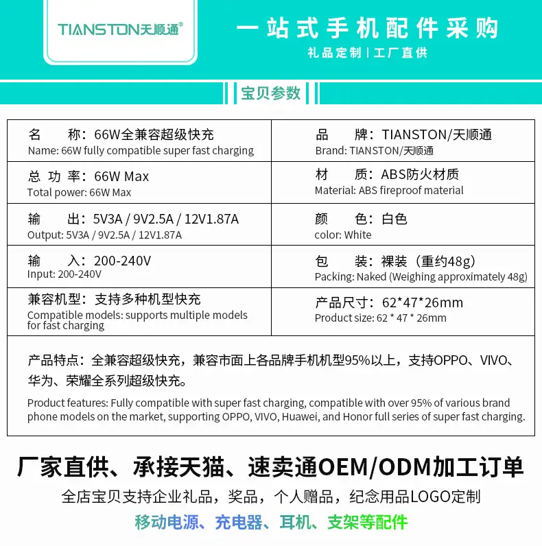 66W Super Fast Charging Charger for Oppo Huawei Xiaomi — feature 1