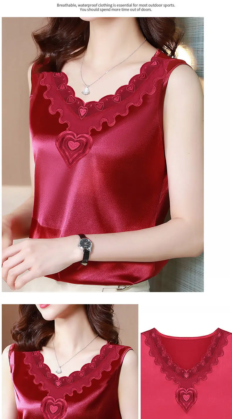 Women Satin V-Neck Lace Camisole Large — feature 15