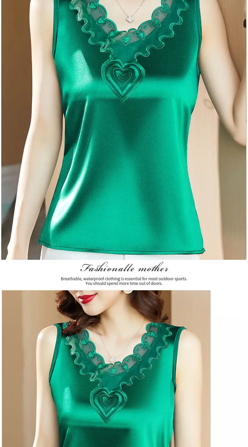 Women Satin V-Neck Lace Camisole Large — feature 9
