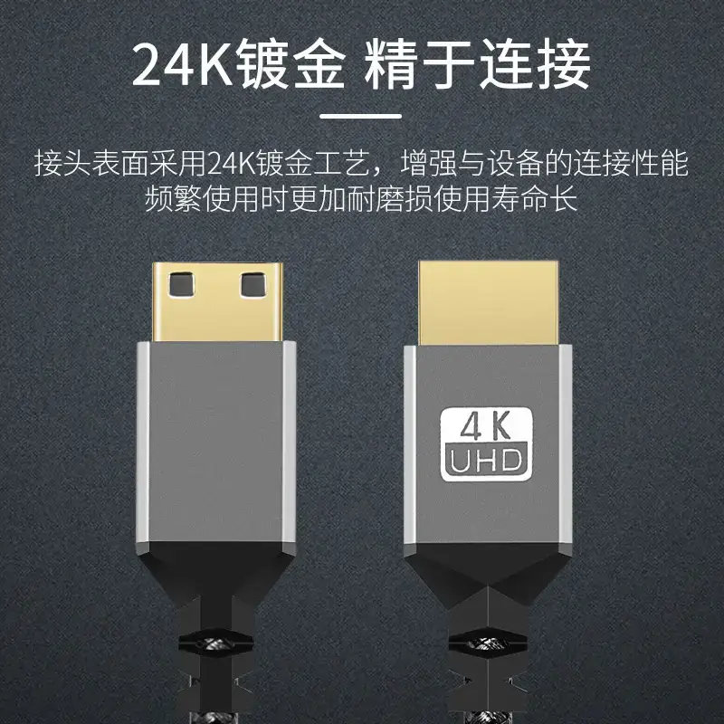 Mini HDMI 4K HD TV Data Cable Gray Aluminum Braided - Image 3