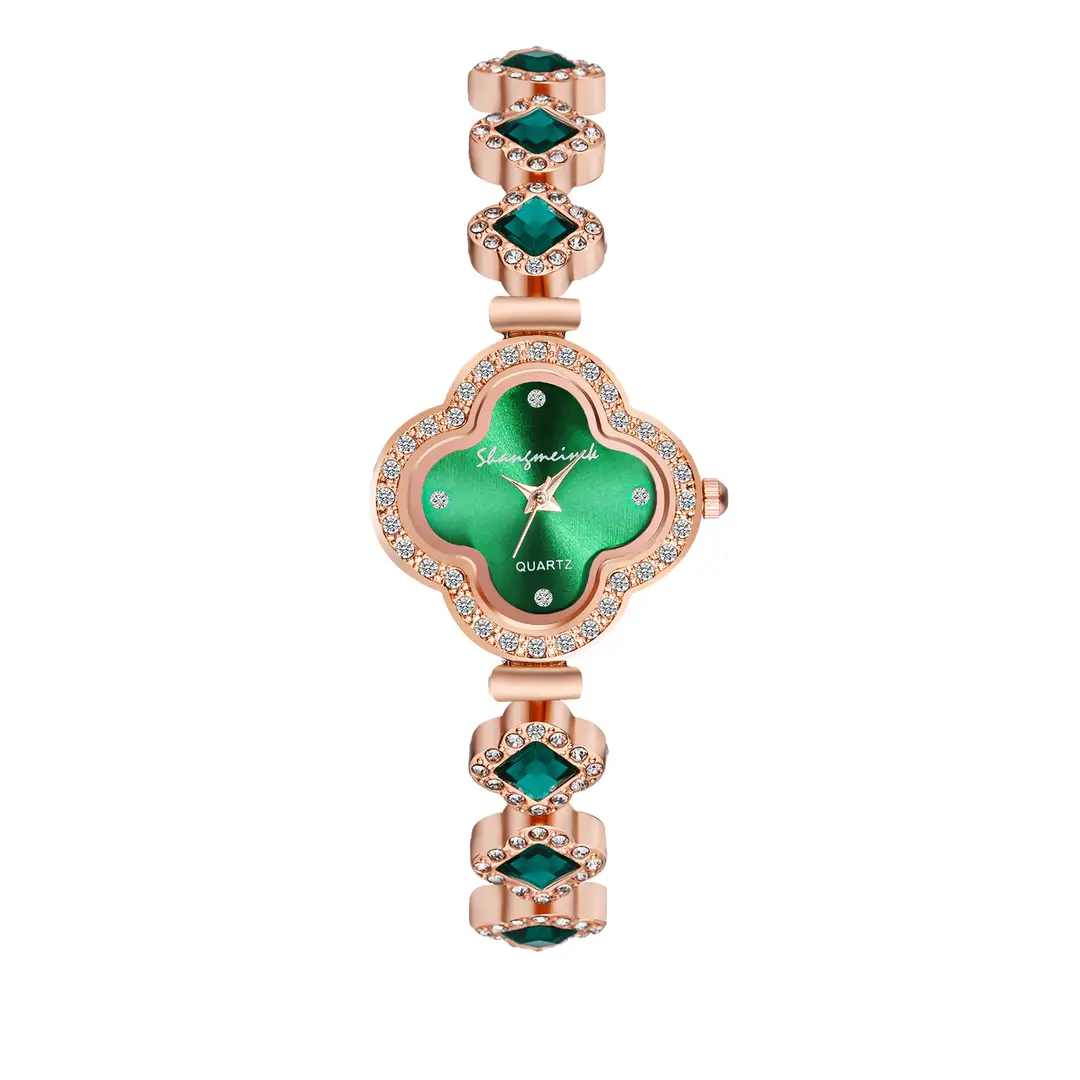 Live alloy four-leaf clover fashion decorative bracelet quartz watch emerald ladies watch women watch manufacturers wholesale — feature 13