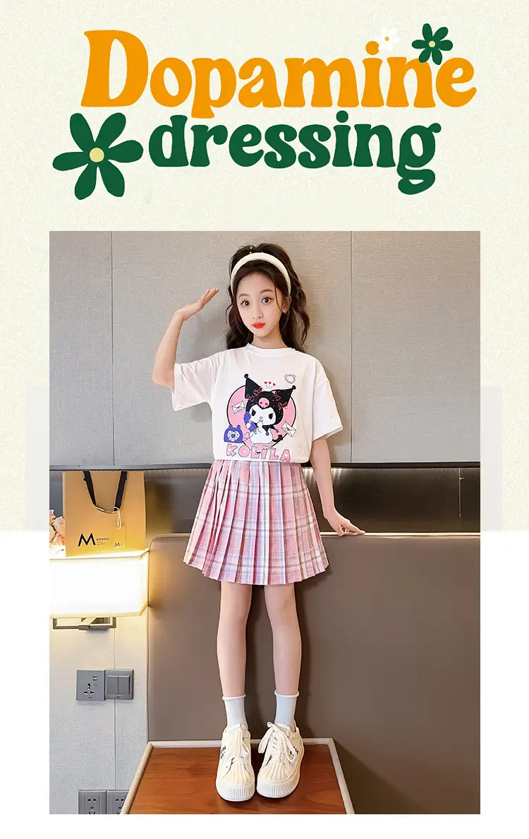 Girls Pink Plaid Skirt JK Uniform Summer Dress — feature 1