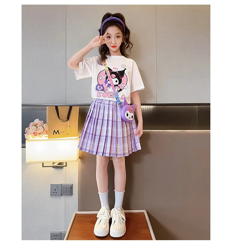 Girls Pink Plaid Skirt JK Uniform Summer Dress — feature 10