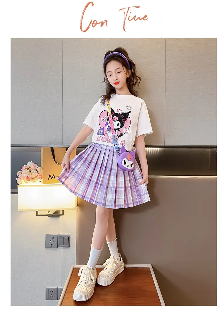 Girls Pink Plaid Skirt JK Uniform Summer Dress — feature 11