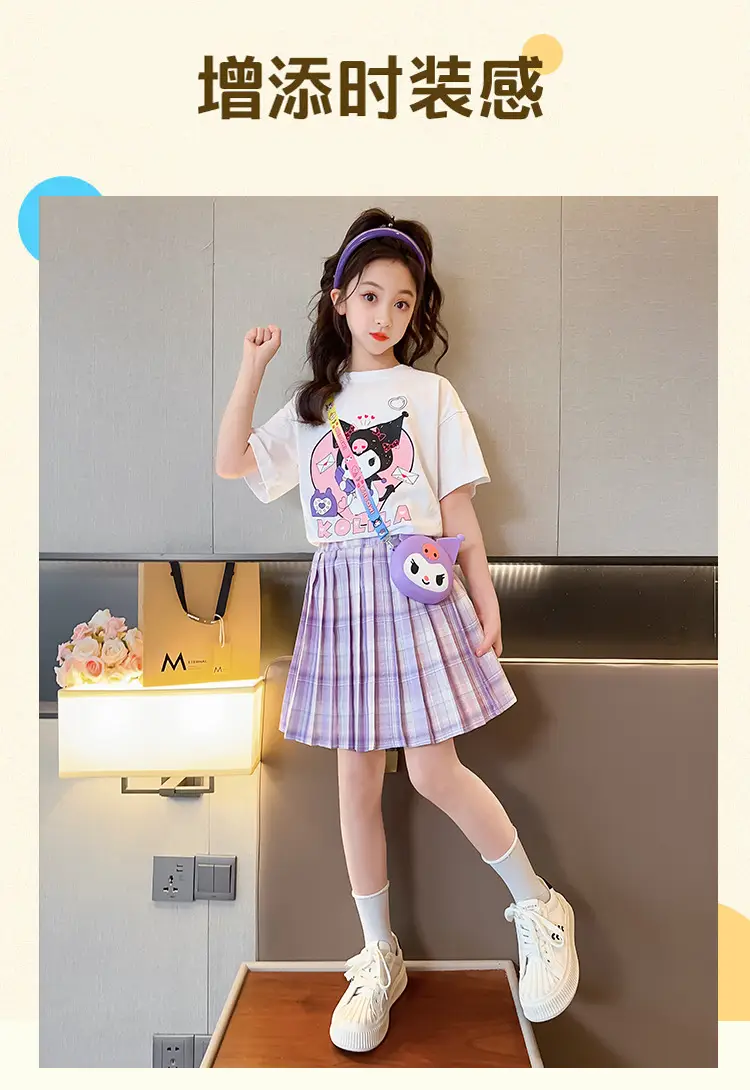 Girls Pink Plaid Skirt JK Uniform Summer Dress — feature 2