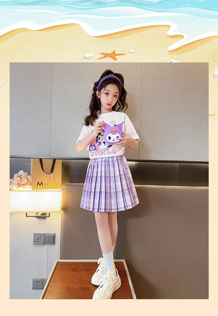 Girls Pink Plaid Skirt JK Uniform Summer Dress — feature 4