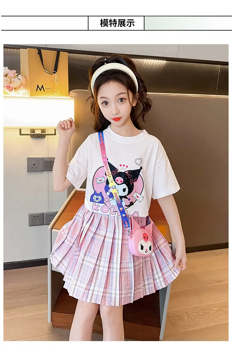 Girls Pink Plaid Skirt JK Uniform Summer Dress — feature 5