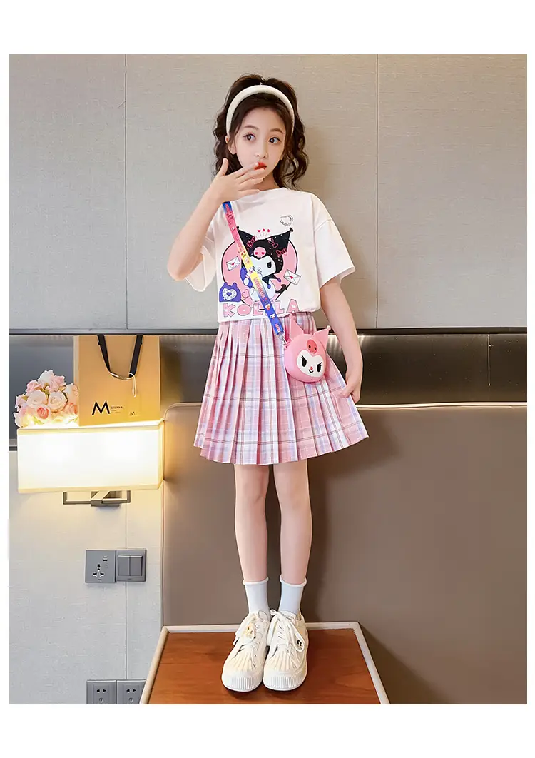 Girls Pink Plaid Skirt JK Uniform Summer Dress — feature 6