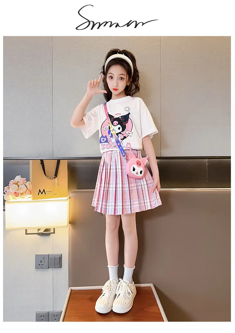 Girls Pink Plaid Skirt JK Uniform Summer Dress — feature 7