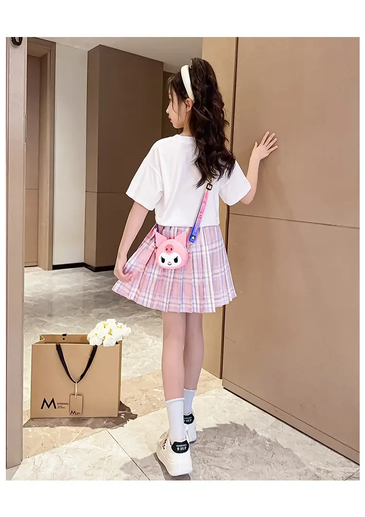 Girls Pink Plaid Skirt JK Uniform Summer Dress — feature 8