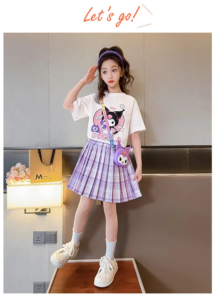 Girls Pink Plaid Skirt JK Uniform Summer Dress — feature 9