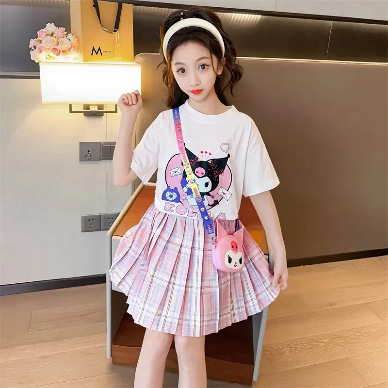 Girls Pink Plaid Skirt JK Uniform Summer Dress - Image 2